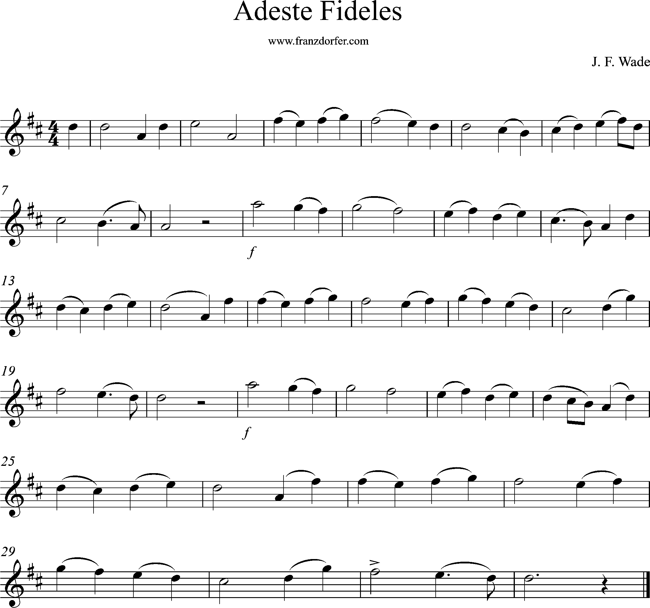 sheet music, Adeste Fideles, O Come All Ye Faithful, D-Major